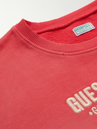 Guess USA - Distressed Logo-Embroidered Cotton-Jersey Sweatshirt - Red