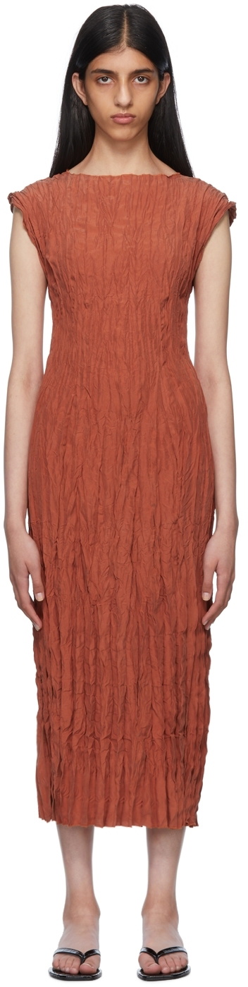 toteme orange dress TOTEME - Knife-pleated jersey dress terracotta - M