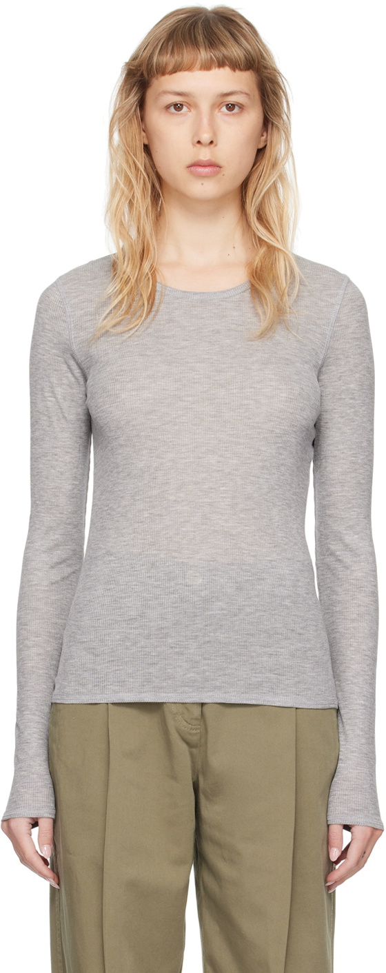 House of Dagmar Gray Round Neck Long Sleeve T-Shirt