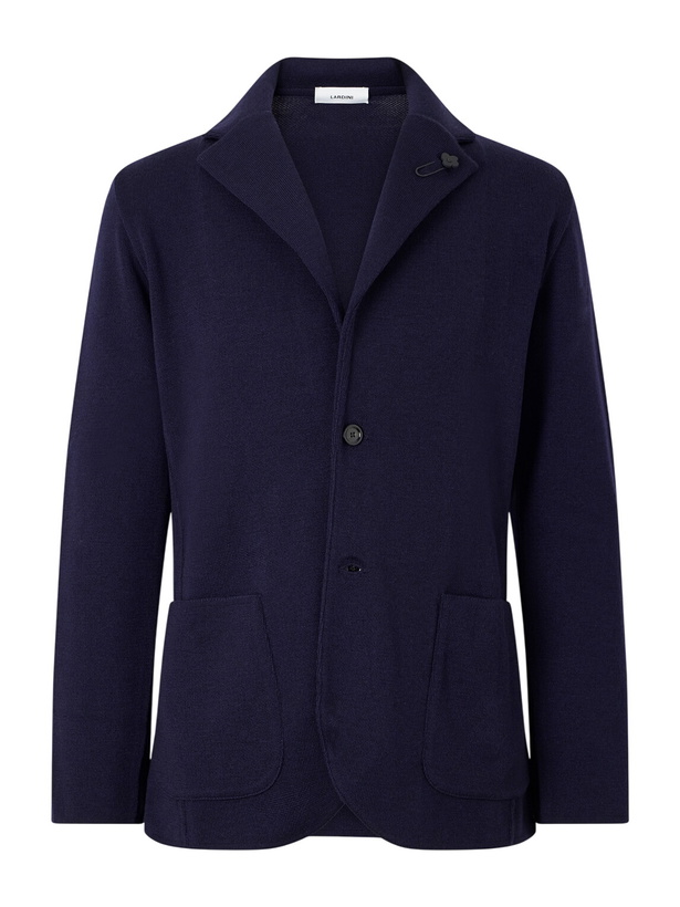 Photo: Lardini - Knitted Virgin Wool Blazer - Blue