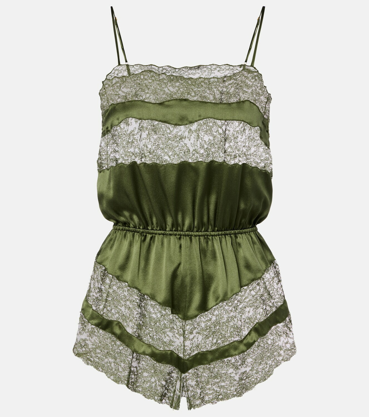 Saint Laurent Lace-trimmed silk satin romper