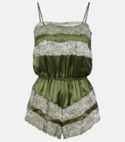 Saint Laurent Lace-trimmed silk satin romper
