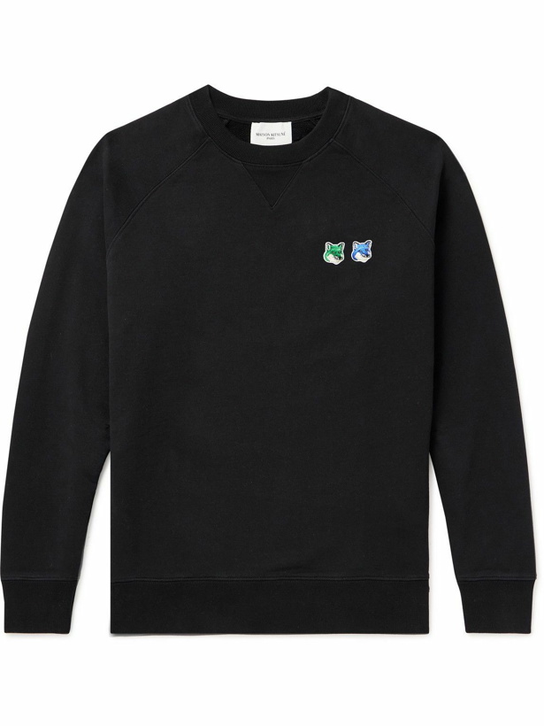 Photo: Maison Kitsuné - Logo-Appliquéd Cotton-Jersey Sweatshirt - Black