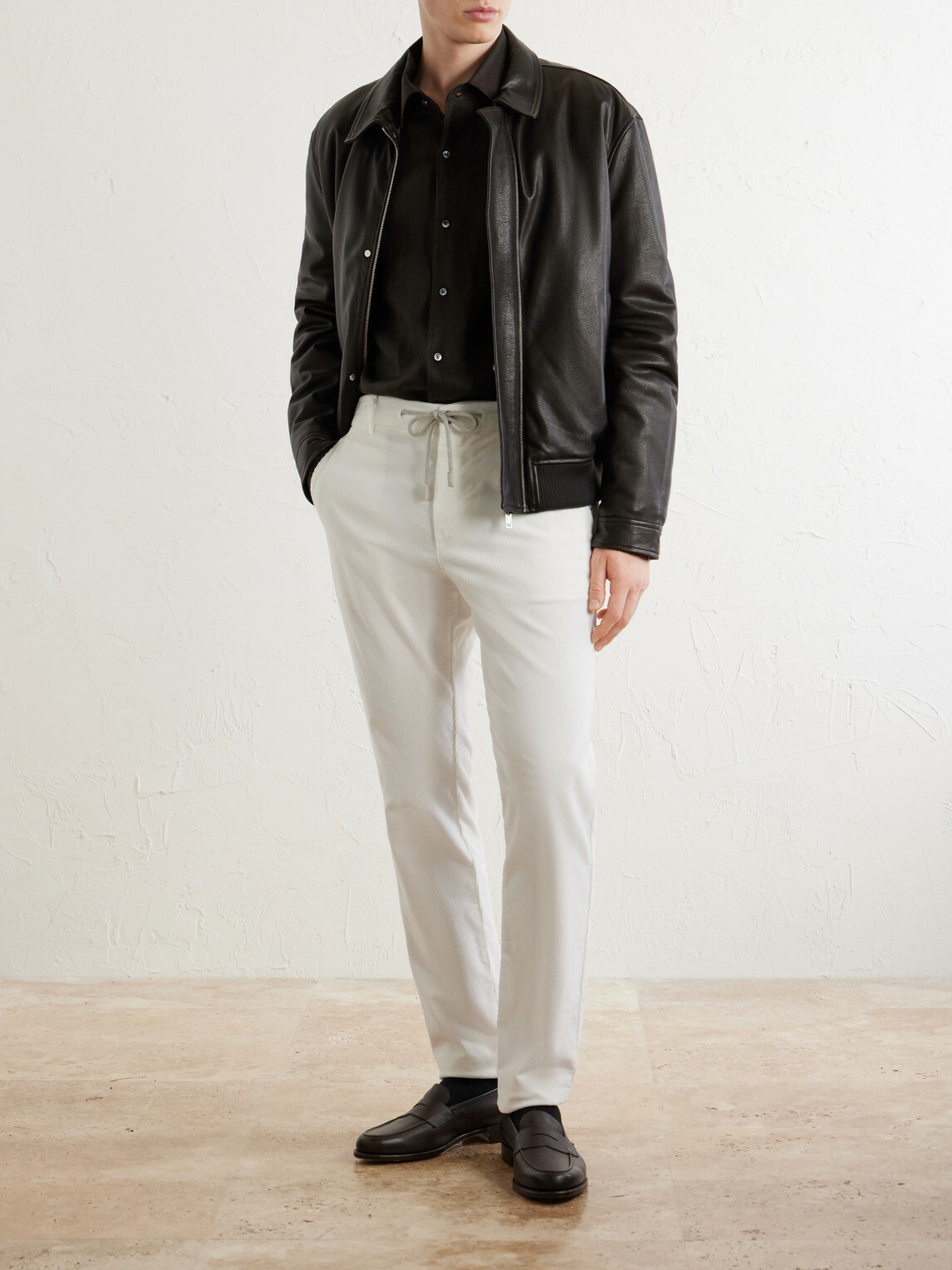 Eleventy - Straight-Leg Cotton-Blend Corduroy Drawstring Trousers - White