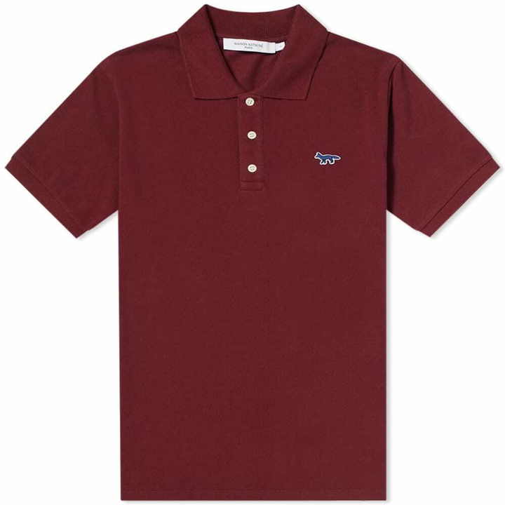 Photo: Maison Kitsuné Men's Navy Fox Patch Classic Polo Shirt in Burgundy