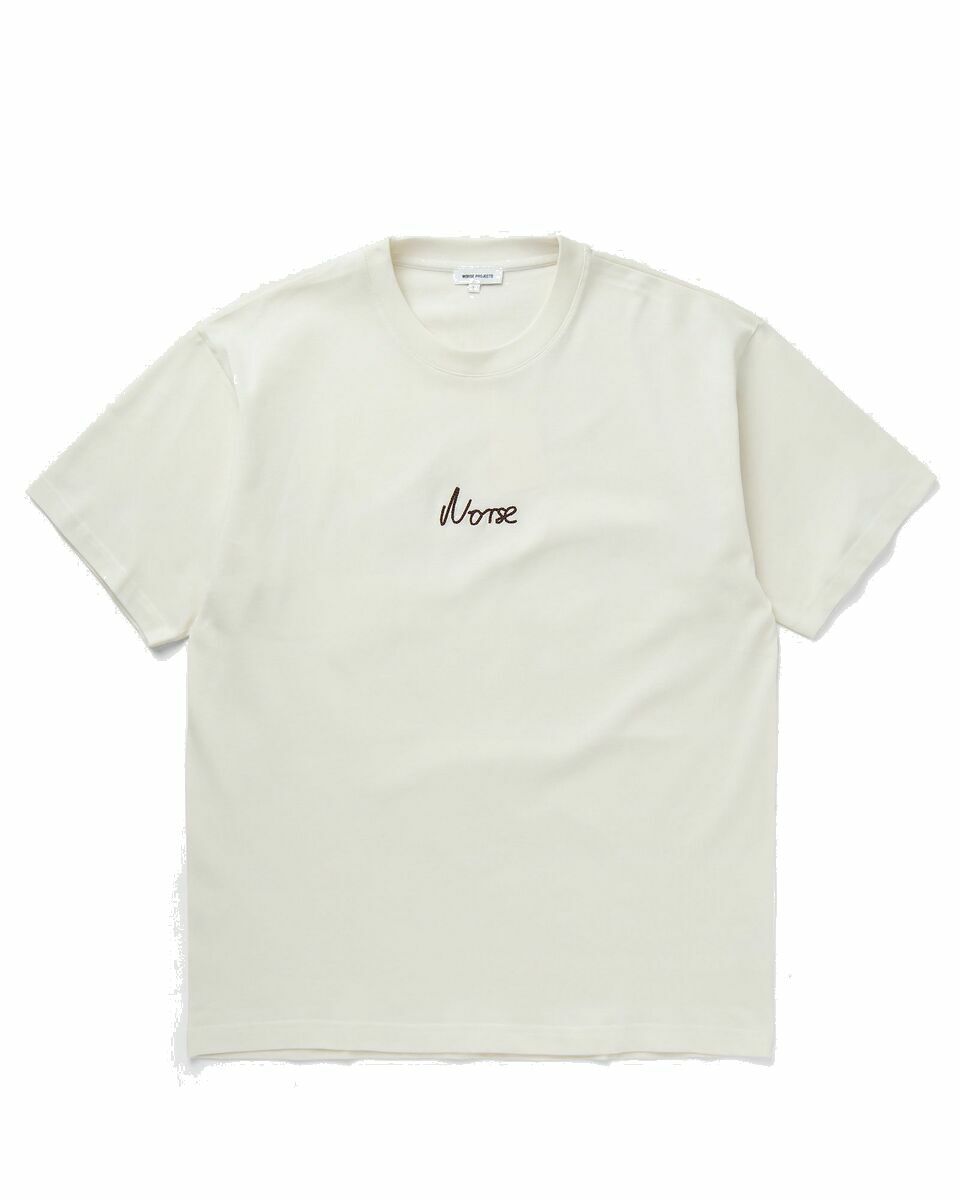 Photo: Norse Projects Johannes Organic Chain Stitch Logo T Shirt Beige - Mens - Shortsleeves