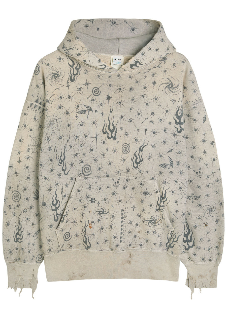 Saint Mxxxxxx X Dr. Woo Printed Hooded Cotton Sweatshirt Grey