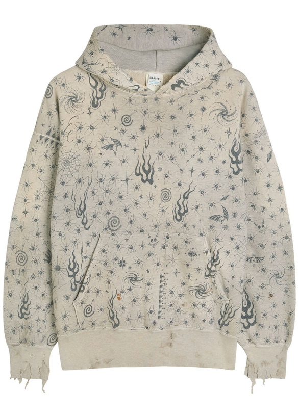 Photo: Saint Mxxxxxx X Dr. Woo Printed Hooded Cotton Sweatshirt Grey