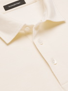 ERMENEGILDO ZEGNA - Slim-Fit Leather-Trimmed Cotton-Piqué Polo Shirt - Neutrals