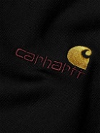 Carhartt WIP - American Script Logo-Embroidered Cotton-Blend Jersey Hoodie - Black