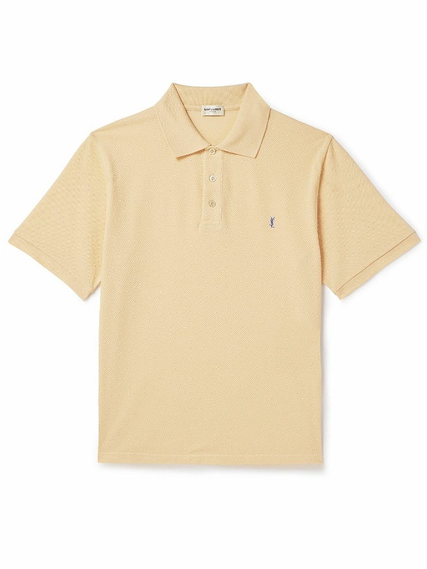 Photo: SAINT LAURENT - Logo-Embroidered Cotton-Blend Piqué Polo Shirt - Yellow
