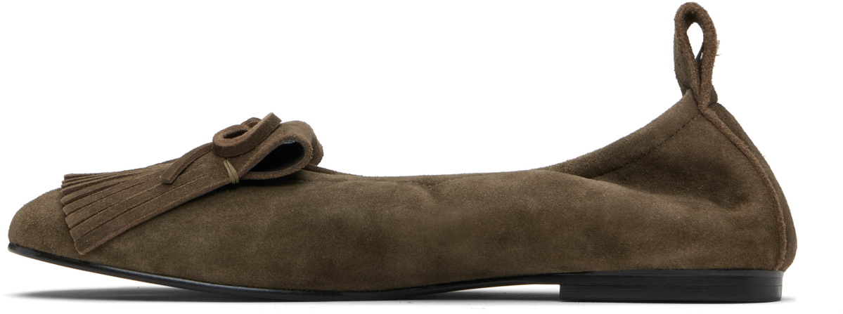 OPEN YY Khaki Bun Suede Fringe Ballerina Flats