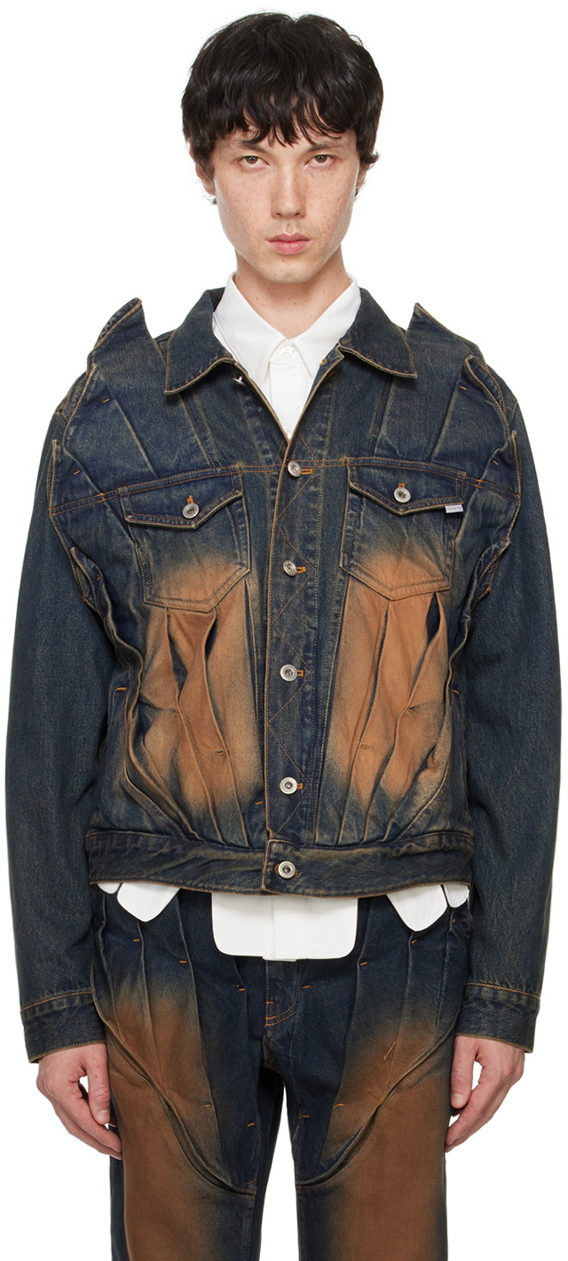 Juntae Kim Blue Gathered Denim Jacket
