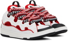 Lanvin White & Red Leather Curb Sneakers