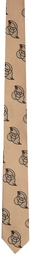 Dries Van Noten Beige & Pink Silk Embroidered Graphic Tie