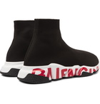 Balenciaga - Speed Sock Logo-Print Stretch-Knit Slip-On Sneakers - Black