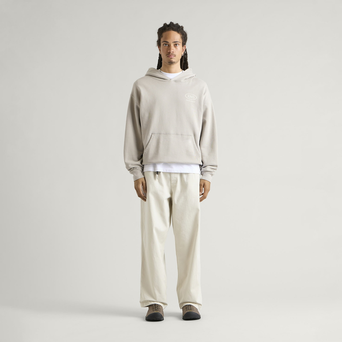 END. Worn Established Hoodie in Washed Grey