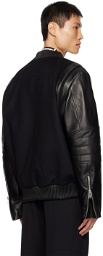 Balmain Black Paneled Leather Bomber Jacket