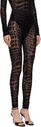 Versace Jeans Couture Black Tulle Flock Liquify Leggings