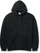 VETEMENTS - Oversized Distressed Cotton-Blend Jersey Zip-Up Hoodie - Black