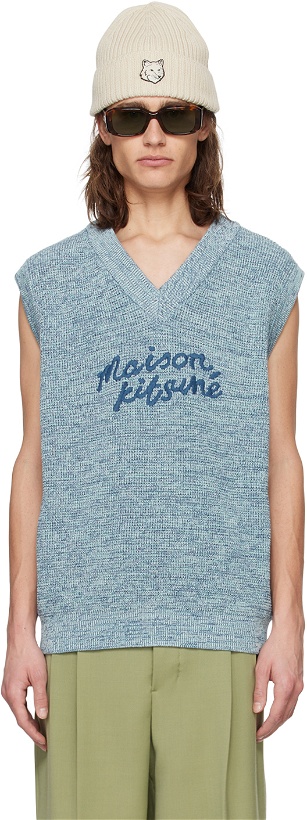Photo: Maison Kitsuné Blue Handwriting Vest