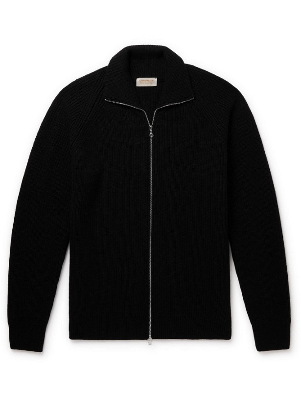 Photo: JOHN SMEDLEY - Thatch Slim-Fit Recycled Cashmere and Merino Wool-Blend Zip-Up Cardigan - Black