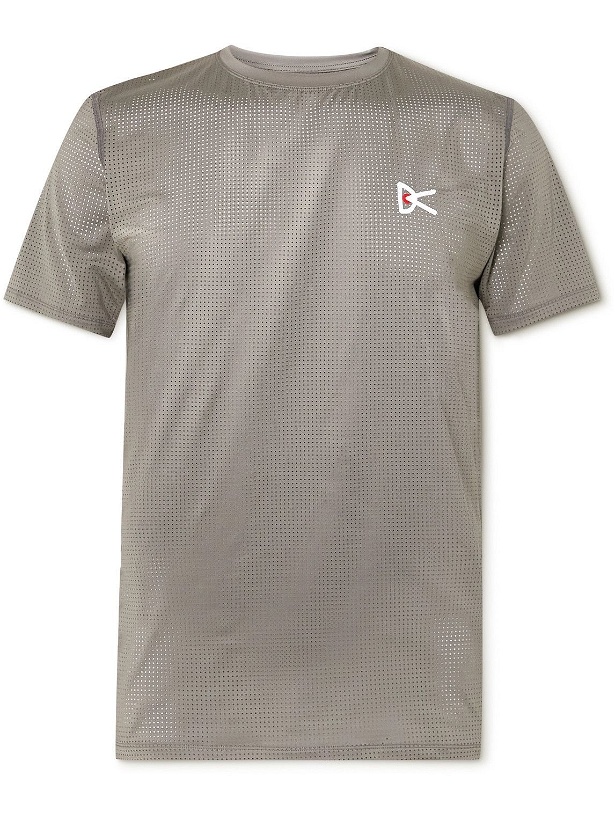 Photo: DISTRICT VISION - Logo-Print Perforated Stretch-Jersey T-Shirt - Gray