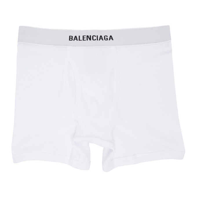 Photo: Balenciaga Three-Pack White Logo Boxer Briefs
