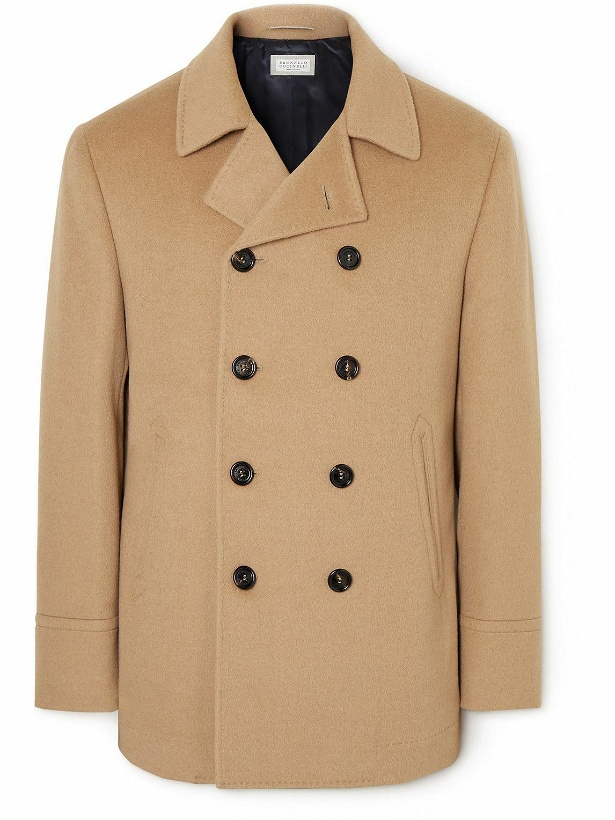 Photo: Brunello Cucinelli - Double-Breasted Camel Hair Peacoat - Brown