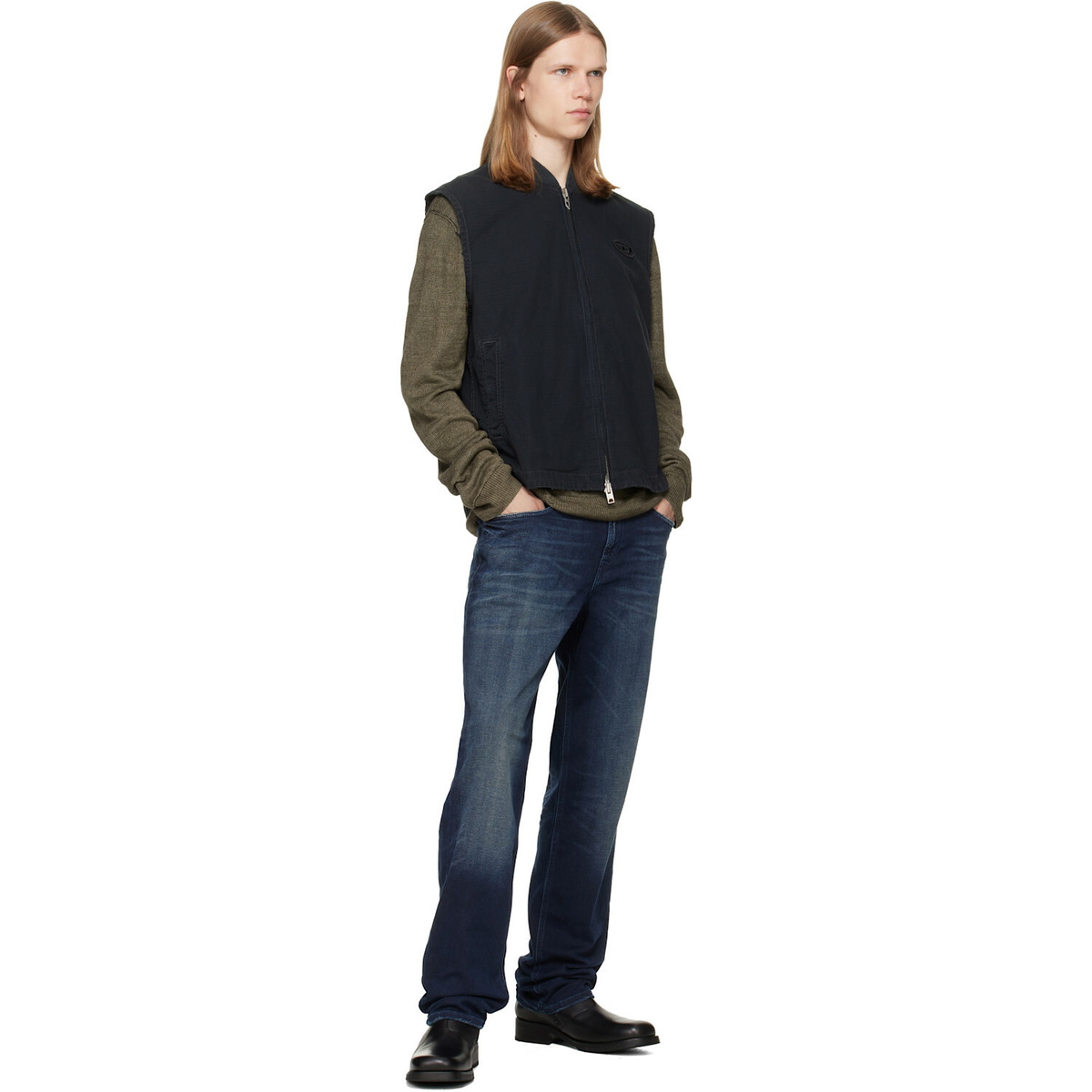 Diesel Black Cotton Ripstop Oval D Patch Vest