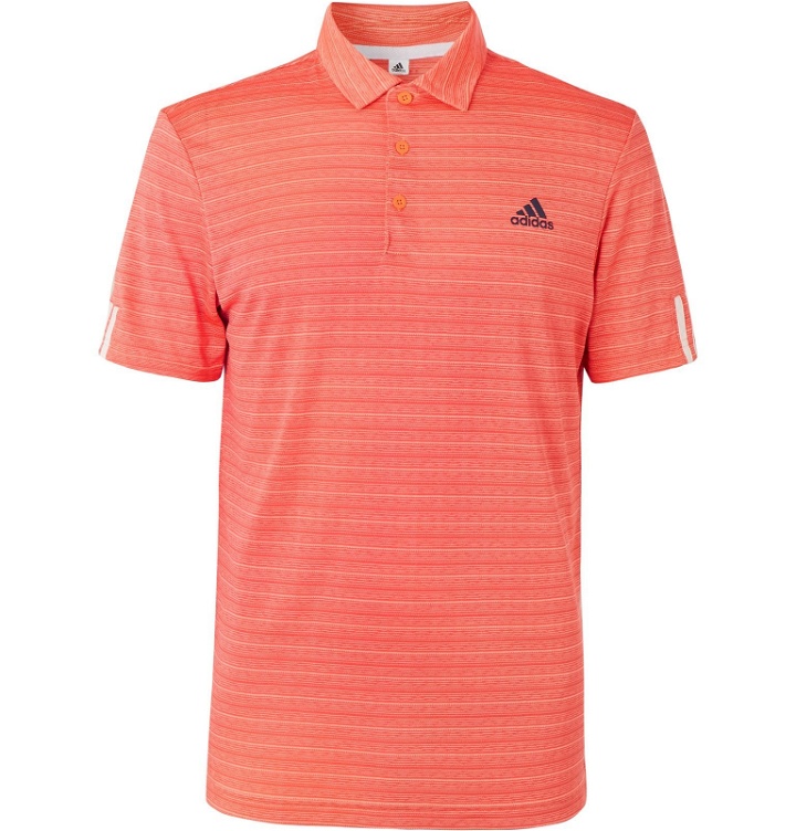 Photo: Adidas Golf - Striped Tech-Jersey Golf Polo Shirt - Orange