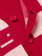 Acne Studios - Katlaro Checked Logo-Intarsia Wool Cardigan - Red