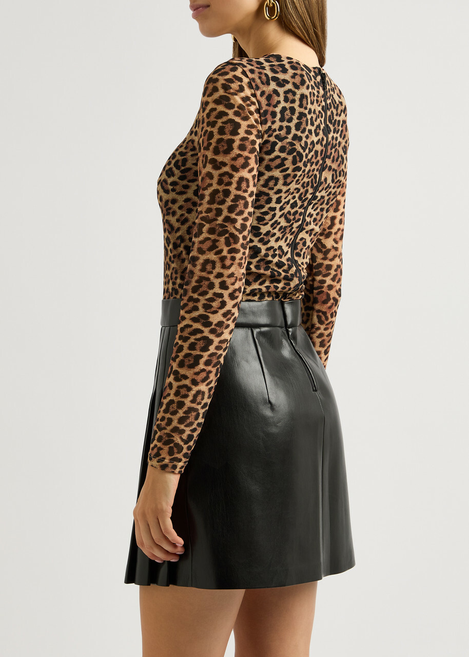 Alice + Olivia Chara Leopard-print Tulle and Faux Leather Mini Dress Alice  + Olivia