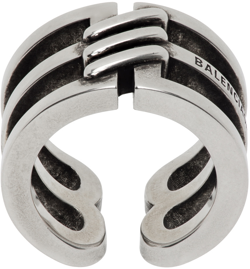 Balenciaga Silver 'BB' Icon Ring