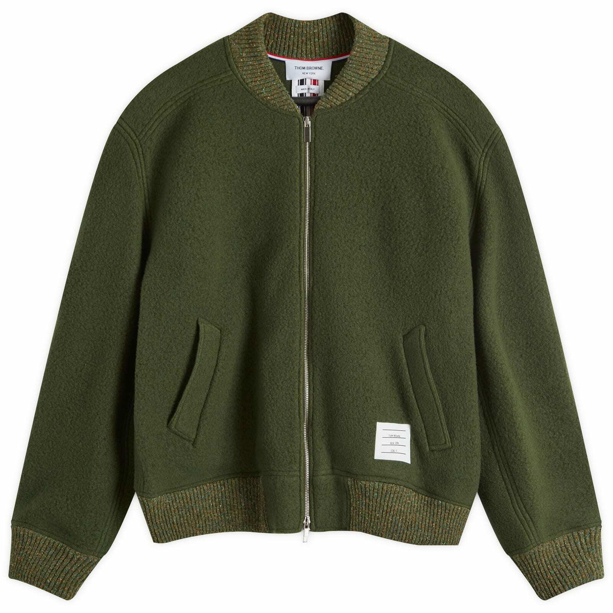 THOM BROWNE グリーン　ベルベット　ジャケット Thom Browne Men's Wool Fleece Bomber Jacket in Dark Green