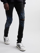 AMIRI - Skinny-Fit Distressed Crystal-Embellished Paint-Splattered Jeans - Black