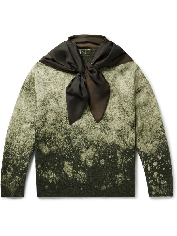 Photo: Maison Margiela - Satin-Trimmed Splattered Wool and Cotton-Blend Sweater - Green