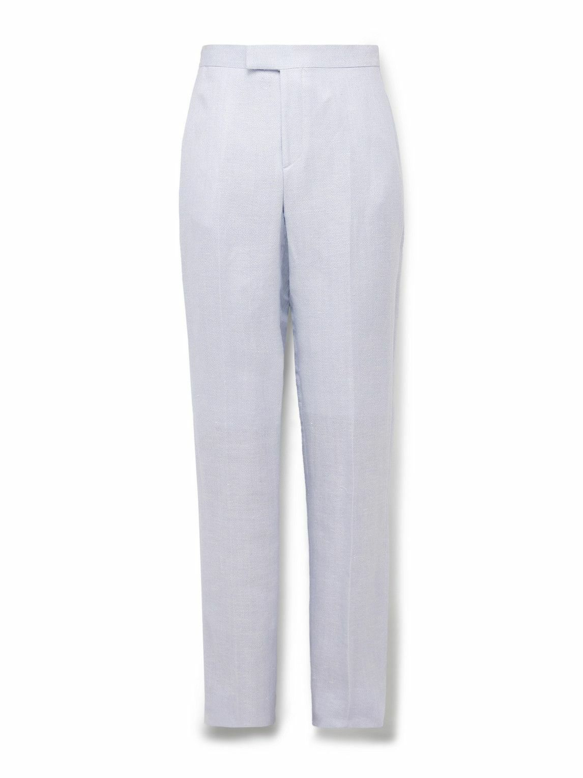 Favourbrook - Slim-Fit Herringbone Linen and Silk-Blend Suit Trousers - Blue