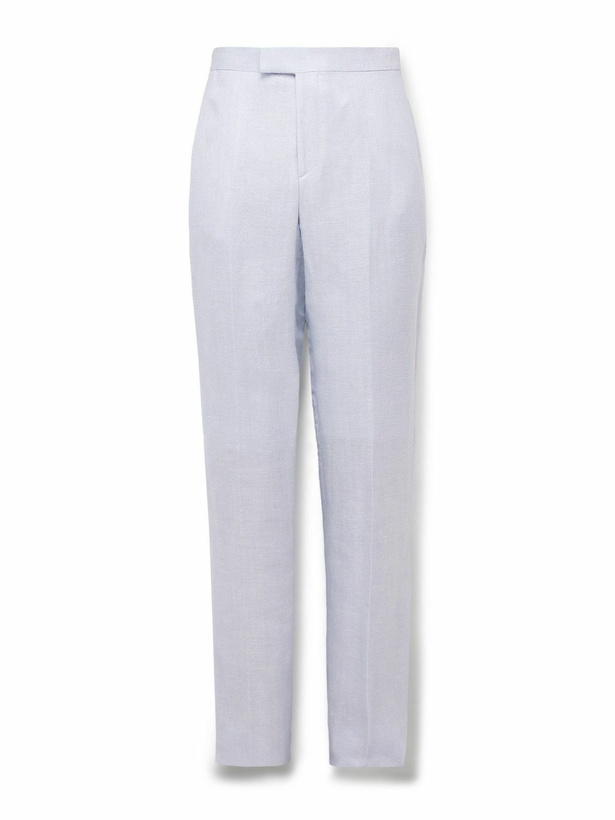 Photo: Favourbrook - Slim-Fit Herringbone Linen and Silk-Blend Suit Trousers - Blue