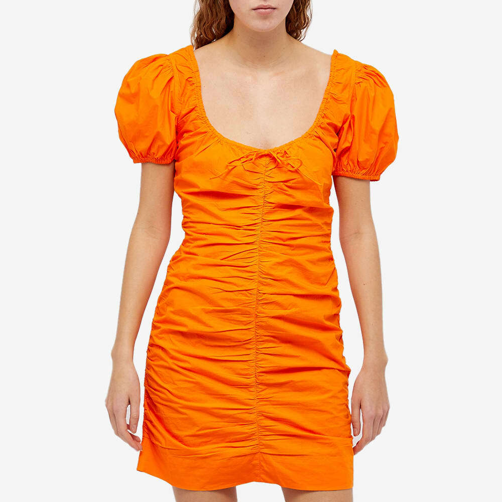 GANNI Women's Cotton Poplin Gathered U-Neck Mini Dress in Vibrant