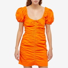 GANNI Women's Cotton Poplin Gathered U-Neck Mini Dress in Vibrant Orange