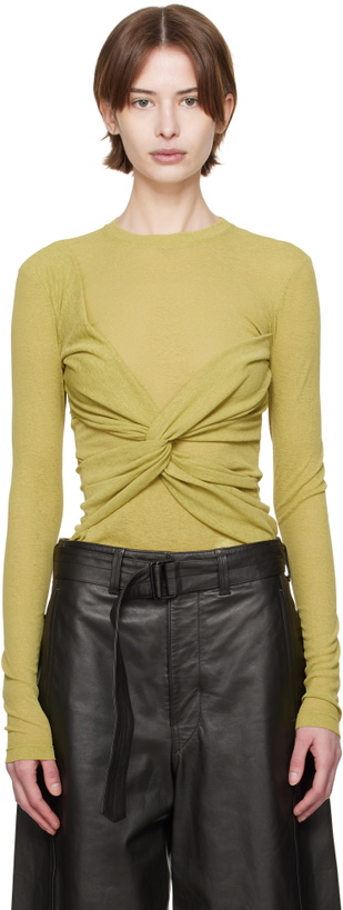 Photo: Nanushka Green Izolda Draped Mesh Jersey T-shirt