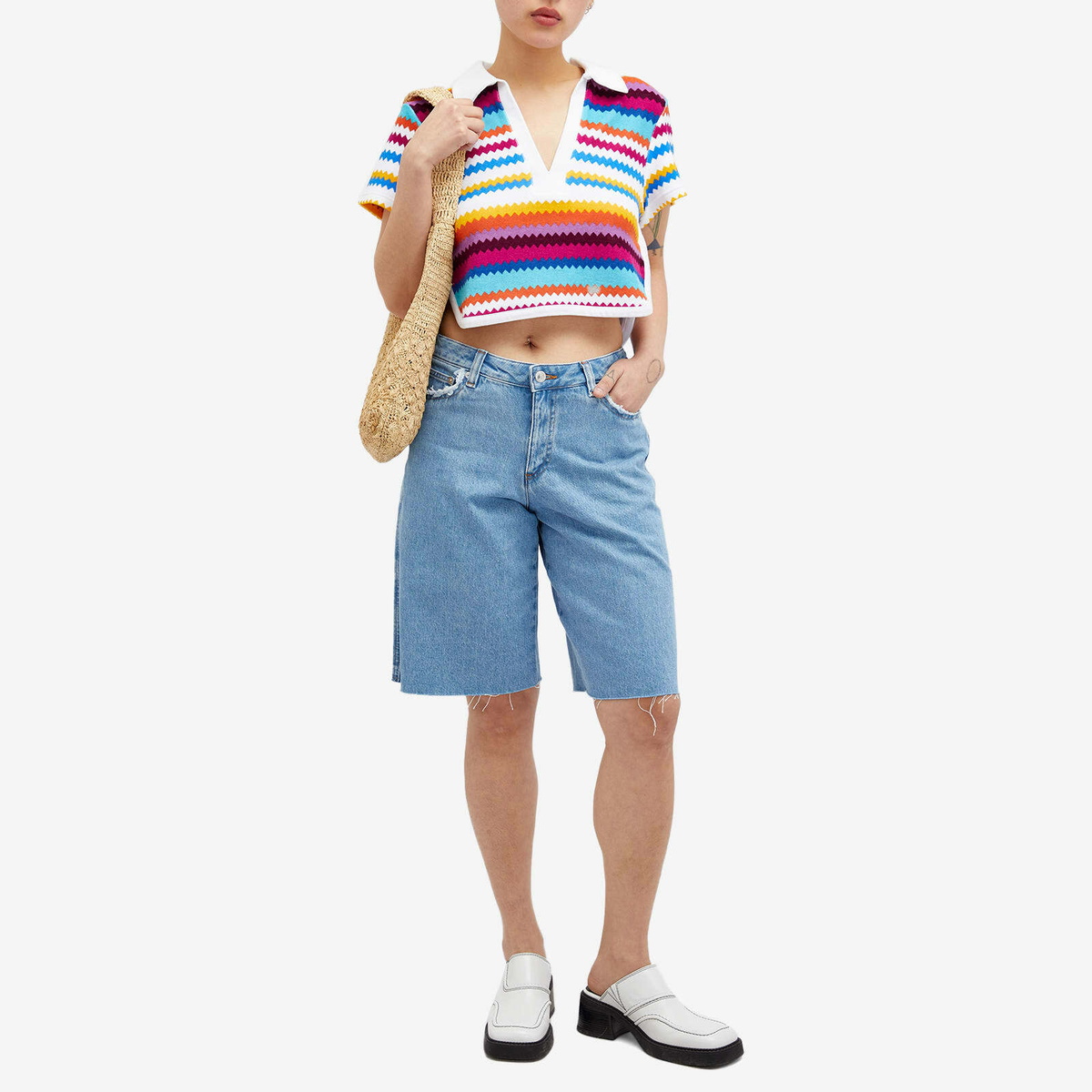 Tシャツ・カットソー MISSONI Woman Polo Shirt Multicolor DS24WN0DBK038J SM9EZ Missoni Women's Towelling Stripe Crop Polo Shirt in Multi