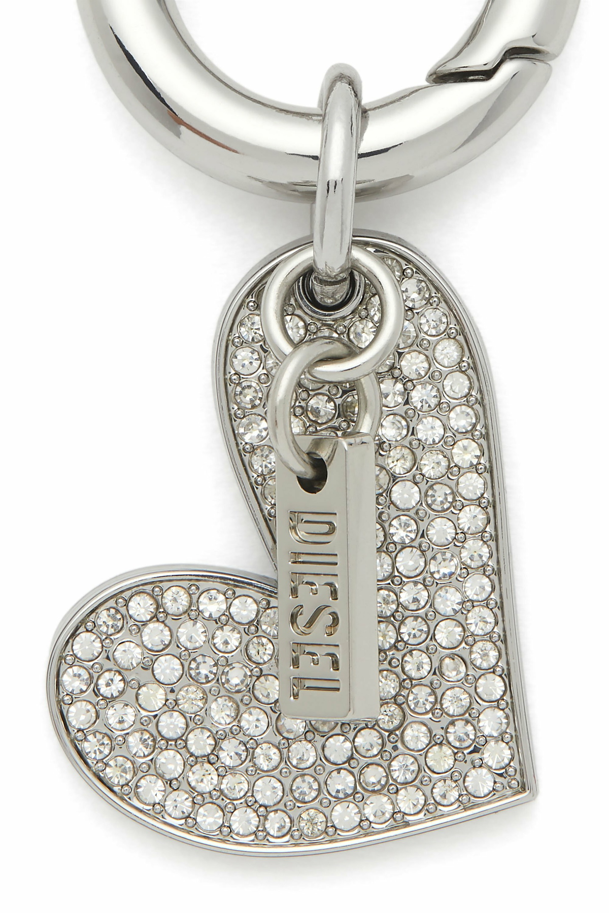 Diesel Metal heart charm with rhinestones - Charms and Keyrings Womens in Silver