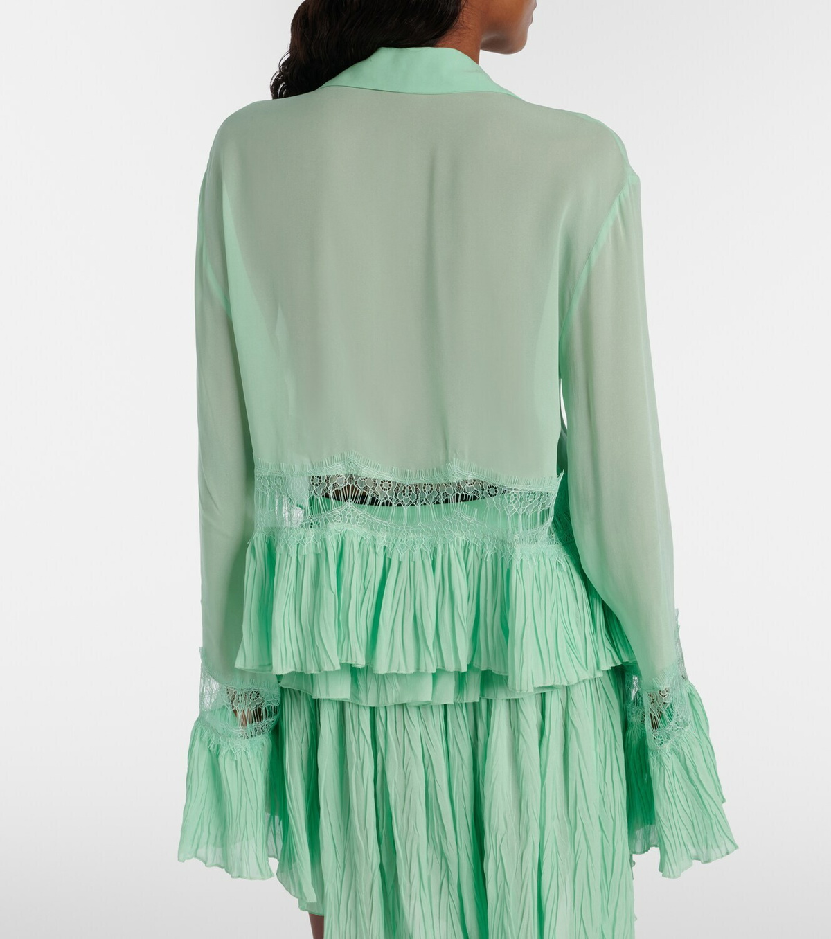 Blumarine Lace-trimmed sheer georgette shirt