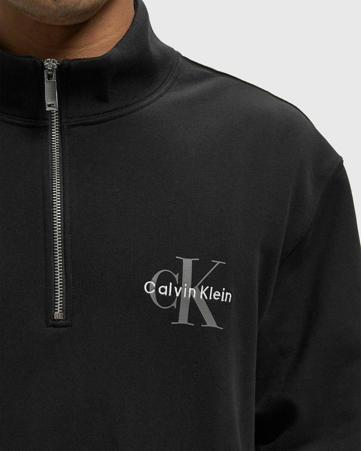 Calvin Klein Jeans LS EU 350TERRY MICRO MONOLOGO QT Black Mens Half-Zip