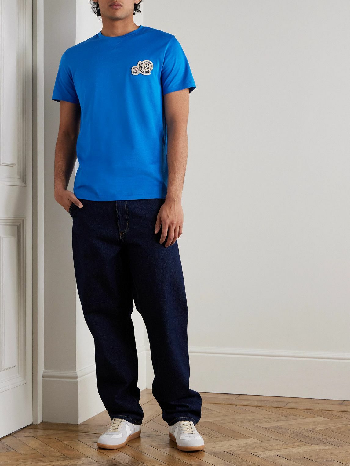 Moncler - Logo-Appliquéd Cotton-Jersey T-Shirt - Blue