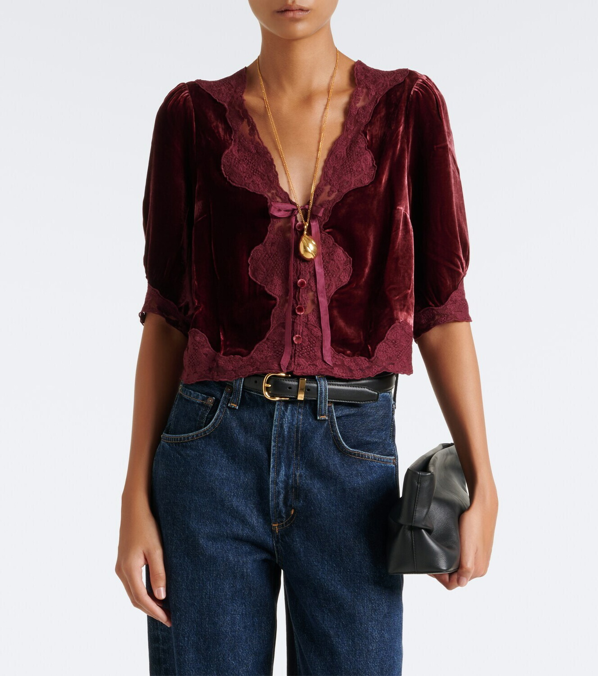 Rixo Ursula lace-trimmed velvet top