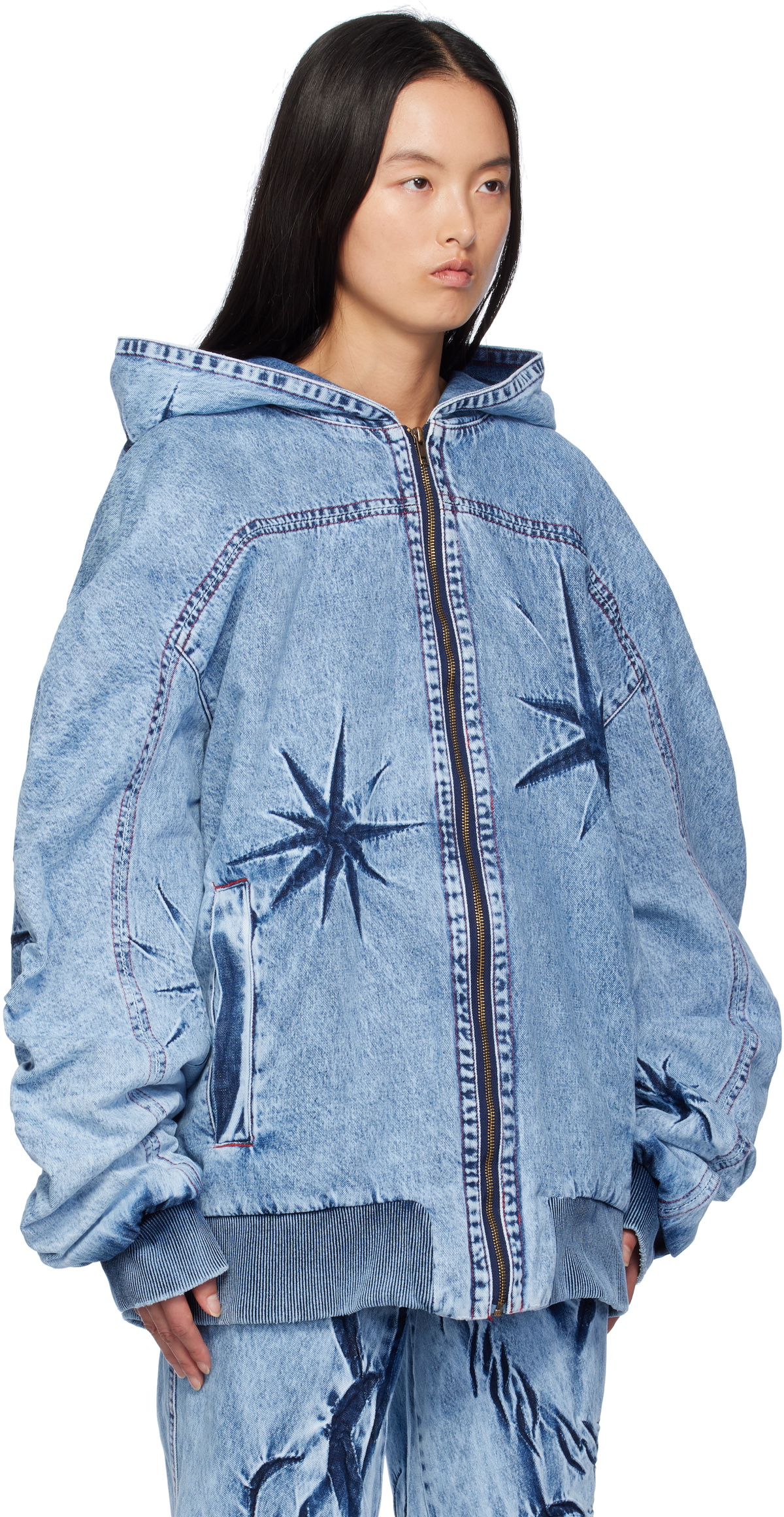 Masha Popova Blue Oversized Hooded Denim Jacket