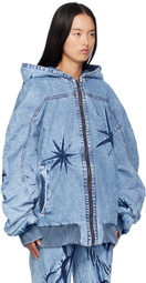 Masha Popova Blue Oversized Hooded Denim Jacket
